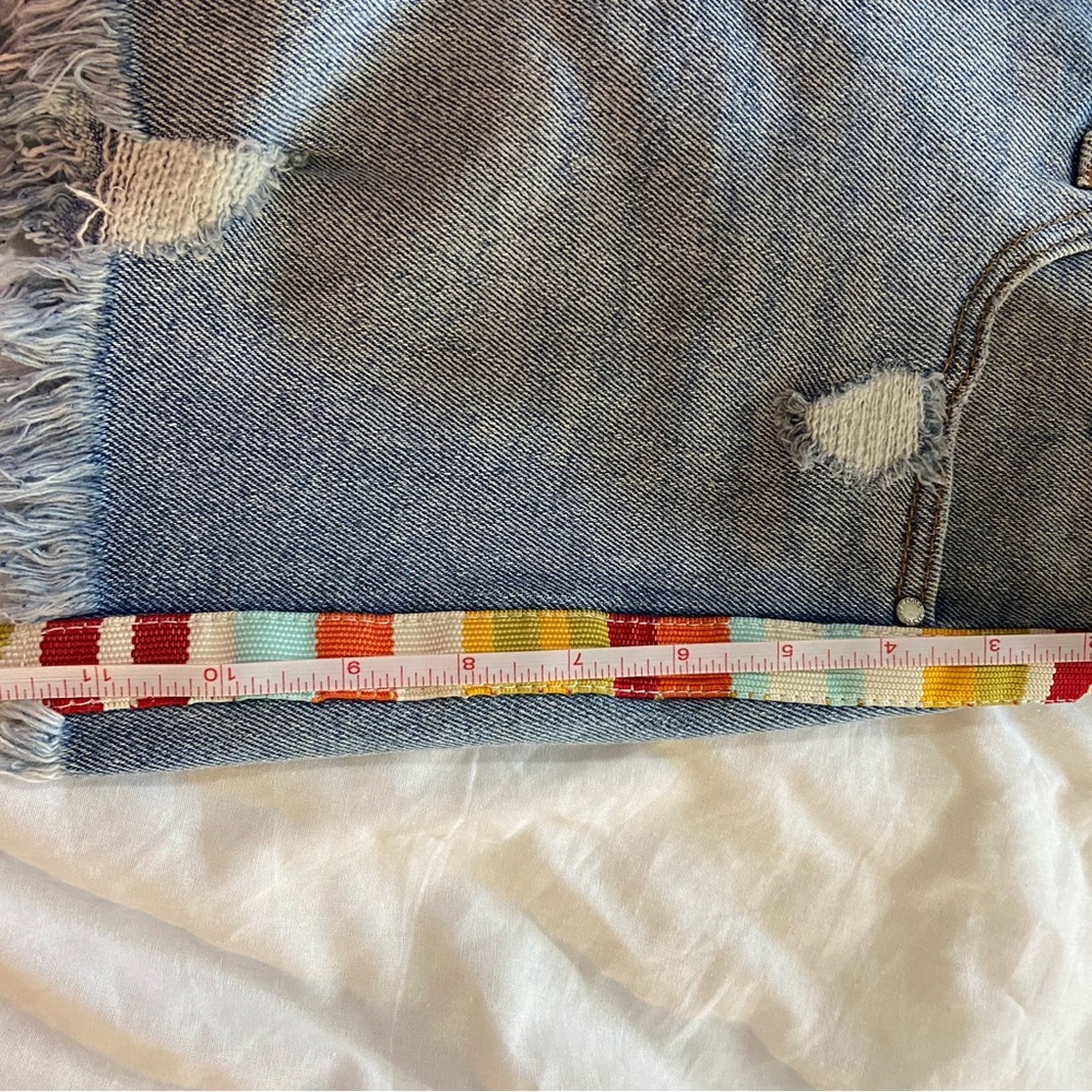 Tinseltown Blue Denim Jean Shorts with Rainbow Side Trim - Picture 5 of 11